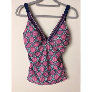 Cabana Life Printed Tankini Swim Top Small Straps Built In Bra Beach Vacation